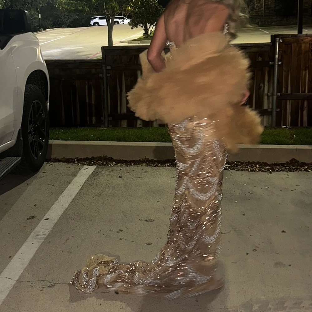 Gold Strapless Embellished Evening Gown - Picture 7 of 8